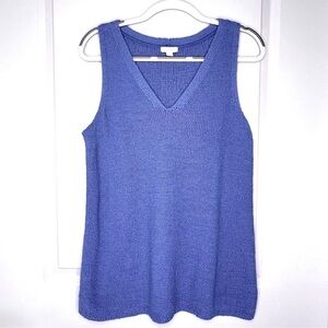 J. JILL Box Knit Sweater Top Cotton Blend Periwinkle Blue V Neck Sleeveless M